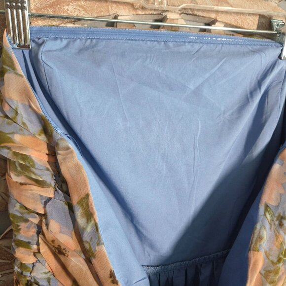 Fashion Nova Strapless Blue Floral Chiffon Dress Size Large - Picture 5 of 7